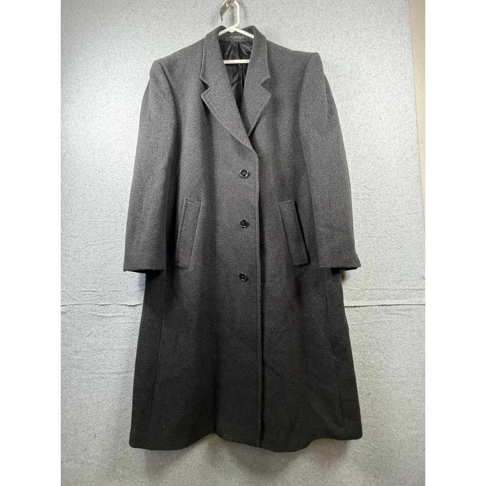 Joseph & Feiss Coat Mens Large Gray Wool Tweed Overcoat Classic Long Lined Dress